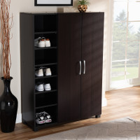 Baxton Studio SESC296-Wenge-Shoe Cabinet Marine Modern and Contemporary Wenge Dark Brown Finished 2-Door Wood Entryway Shoe Storage Cabinet with Open Shelves